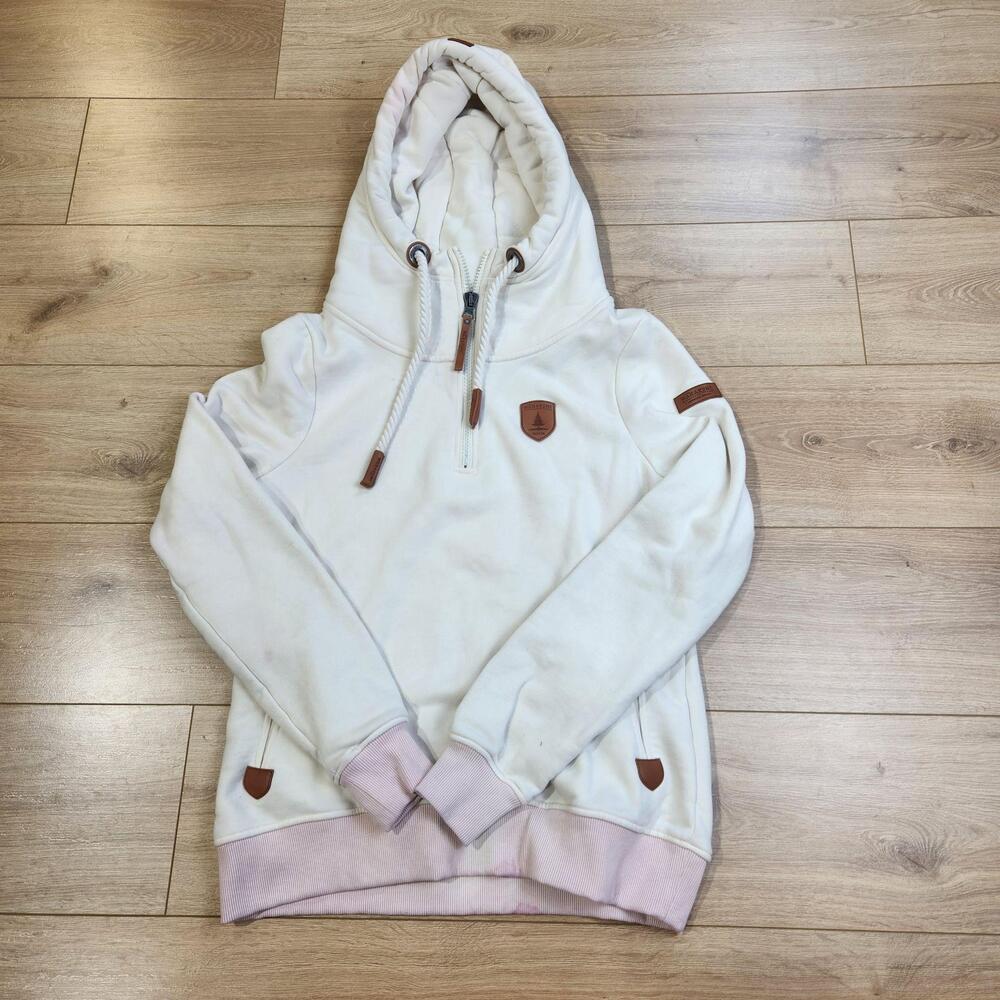 Wanakome Hoodie Womens Large White Pink 1/4 Zip High Neck Fleece Pullover